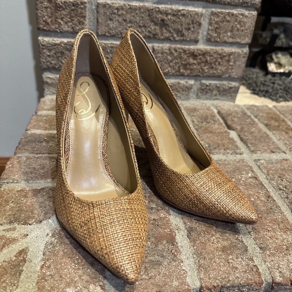 Sam Edelman Hazel Pointed Toe Pump Size 7W Cuoio Basket Weave Brown